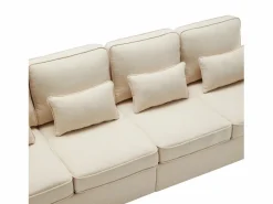 Moderno sofá recto de 4 plazas con bolsillos laterales y cojines - en tejido de lino - mueble de salón - Beige Best