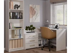 TOPESHOP Mesa De Ordenador|MOLINE - Escritorio esquinero con almacenaje - 3 cajones + 2 estantes - 120x50x76 cm - Escritorio para ordenador