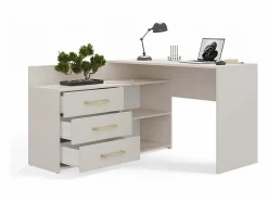 TOPESHOP Mesa De Ordenador|MOLINE - Escritorio esquinero con almacenaje - 3 cajones + 2 estantes - 120x50x76 cm - Escritorio para ordenador