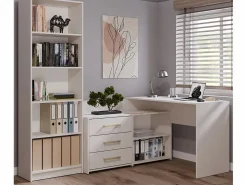 TOPESHOP Mesa De Ordenador|MOLINE - Escritorio esquinero con almacenaje - 3 cajones + 2 estantes - 120x50x76 cm - Escritorio para ordenador