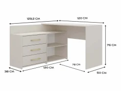 TOPESHOP Mesa De Ordenador|MOLINE - Escritorio esquinero con almacenaje - 3 cajones + 2 estantes - 120x50x76 cm - Escritorio para ordenador