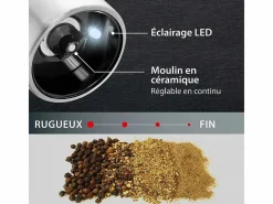 Molino Eléctrico de Sal y Pimienta ADE - Acero Inoxidable, Molino de Cerámica, Molienda Ajustable, LED, 22,5 cm Rojo Hot