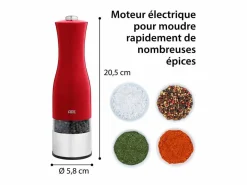 Molino Eléctrico de Sal y Pimienta ADE - Acero Inoxidable, Molino de Cerámica, Molienda Ajustable, LED, 22,5 cm Rojo Hot