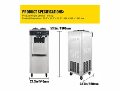 Pequeño Electrodoméstico|Máquina Comercial para Helado Suave SucceBuy de 2200 W, 2+1 Sabores, de Pie
