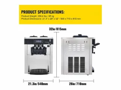 Pequeño Electrodoméstico|Máquina de Helado Blando SucceBuy, Comercial de Mostrador 2200 W 2 + 1 Sabores, para Restaurantes, Bares, Cafeterías, Panaderías