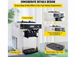 Pequeño Electrodoméstico|Máquina de Helado Blando SucceBuy, Comercial de Mostrador 2200 W 2 + 1 Sabores, para Restaurantes, Bares, Cafeterías, Panaderías