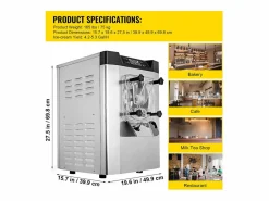 Pequeño Electrodoméstico|Máquina de Helado Duro Comercial SucceBuy, 16-20 L Británicas/Hora, Acero Inoxidable