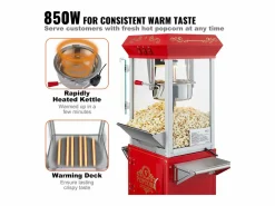 Pequeño Electrodoméstico|Máquina de Palomitas SucceBuy, Máquina de Palomitas con Carrito, 850 W, 8 oz, 48 Tazas, , 610 x 410 x 1395 mm
