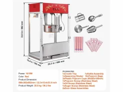 Máquina de Palomitas SucceBuy 1615 W, Máquina de Popcorn de 16 oz, Máquina de Mostrador con Caldero de Vidrio Templado, Estilo Cine,^ Clearance