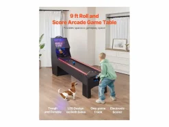 Máquina de Skeeball SucceBuy 274cm Lanzar y Marcar Mesa de Juego de Arcade Marcador Electrónico Sala de Juegos 4 Bolas