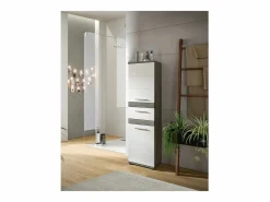 CHB Collection Columna De Baño|Mueble alto de baño Blake 1 cajón 2 puertas alto brillo, gris.