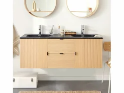 Mueble alto STUDIO de roble doble de 140 cm con encimera de resina Negro New