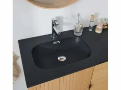Mueble alto STUDIO de roble doble de 140 cm con encimera de resina Negro New