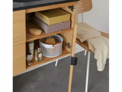 Mueble alto STUDIO de roble doble de 140 cm con encimera de resina Negro New