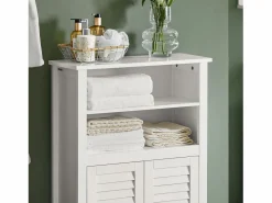 Sobuy Estantería Sobre Inodoro|Mueble Auxiliar para baño Armario de baño Organizador con 2 estantes y 2 Puertas BZR13-W ES