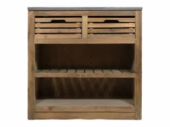 Mueble bajo de cocina rústico de madera reciclada, metal y piedra azul de China con 2 cajones y 1 estante vintage^Made In Meubles New