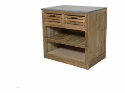 Mueble bajo de cocina rústico de madera reciclada, metal y piedra azul de China con 2 cajones y 1 estante vintage^Made In Meubles New