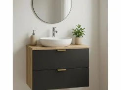 Mueble bajo lavabo con encimera de 80 cm, 2 cajones, roble Artisan / Orio^ Online