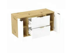 Mueble bajo lavabo con encimera de 120 cm, 2 cajones y 2 puertas, roble Artisan / Orio^ Clearance