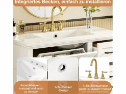 Merax Mueble De Baño Simple|Mueble bajo lavabo de cerámica individual - 90 x 46 x 87 cm - con 4 cajones + 2 puertas - Cerámica + MDF -
