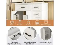 Merax Mueble De Baño Simple|Mueble bajo lavabo de cerámica individual - 90 x 46 x 87 cm - con 4 cajones + 2 puertas - Cerámica + MDF -