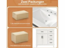 Merax Mueble De Baño Simple|Mueble bajo lavabo de cerámica individual - 90 x 46 x 87 cm - con 4 cajones + 2 puertas - Cerámica + MDF -