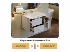 Merax Mueble De Baño Simple|Mueble bajo lavabo suspendido de un seno cerámico - 76 x 46 x 51 cm - acabado lacado - con LEDs + 2 cajones + puerta - cerámica + MDF -