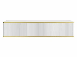 Vente-unique Mueble bajo lavabo suspendido estriado con ribete dorado 2 cajones - - 150 cm - KELIZA Blanco Hot
