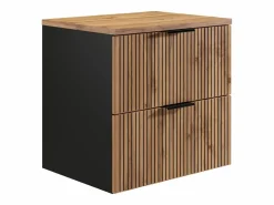 Mueble bajo lavabo suspendido estriado natural claro y negro con encimera, 60 cm, MADELA^Vente-unique Clearance
