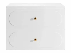 Vente-unique Mueble bajo lavabo suspendido con tiradores dorados - 80 cm de largo - SATOBAL Blanco Outlet