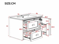 Merax Mueble De Baño Simple|Mueble bajo lavabo suspendido de un seno cerámico - 76 x 46 x 51 cm - acabado lacado - con LEDs + 2 cajones + puerta - cerámica + MDF -