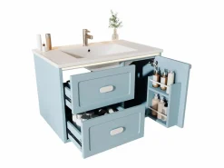 Merax Mueble De Baño Simple|Mueble bajo lavabo suspendido de un seno cerámico - 76 x 46 x 51 cm - acabado lacado - con LEDs + 2 cajones + puerta - cerámica + MDF -