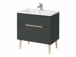 Mueble baño c/espejo y lavabo cerámico Lotto antracita y roble 80x45x80 cm Gris Sale