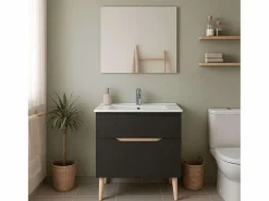 Mueble baño c/espejo y lavabo cerámico Lotto antracita y roble 80x45x80 cm Gris Sale