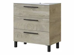 Conjunto De Baño|Mueble Baño Nubis Roble Alaska 3 Cajones y Espejo 80x86x45 cm