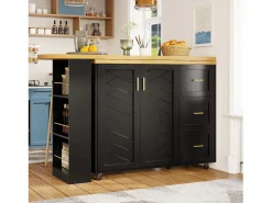 Mueble bar de cocina extensible con ruedas - 135-228 x 39 x 104 cm - con 2 puertas + 3 cajones - MDF + metal -^Merax Hot