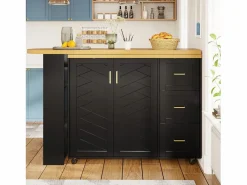 Mueble bar de cocina extensible con ruedas - 135-228 x 39 x 104 cm - con 2 puertas + 3 cajones - MDF + metal -^Merax Hot