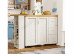 Merax Mueble Bar|Mueble bar de cocina extensible con ruedas - 135-228 x 39 x 104 cm - con 2 puertas + 3 cajones - MDF + metal -