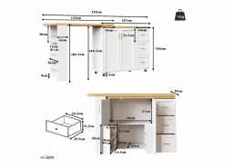 Merax Mueble Bar|Mueble bar de cocina extensible con ruedas - 135-228 x 39 x 104 cm - con 2 puertas + 3 cajones - MDF + metal -