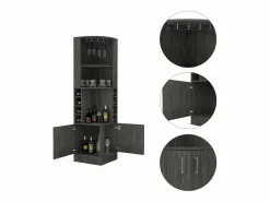 TuHome Mueble bar esquinero Syrah con soporte para copas , 180.59 cm X 46.73 cm X 46.73 cm , Marrón Gris