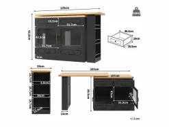 Merax Mueble bar extensible - 135/203 x 39 x 92,8 cm - mesa giratoria con LED + 4 cajones - MDF - Negro