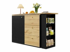 Mueble bar extensible - 138-204 x 39 x 104 cm - Mesa de comedor giratoria 360° - con 1 puerta + 3 cajones - MDF -^Merax Clearance