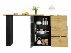 Mueble bar extensible - 138-204 x 39 x 104 cm - Mesa de comedor giratoria 360° - con 1 puerta + 3 cajones - MDF -^Merax Clearance