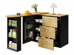 Mueble bar extensible - 138-204 x 39 x 104 cm - Mesa de comedor giratoria 360° - con 1 puerta + 3 cajones - MDF -^Merax Clearance