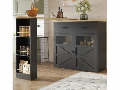 Merax Mueble bar extensible - 138-204 x 39 x 104 cm - Mesa de comedor giratoria 360° - con 2 puertas + 2 cajones - MDF - Negro