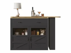 Merax Mueble bar extensible - 138-204 x 39 x 104 cm - Mesa de comedor giratoria 360° - con 2 puertas + 2 cajones - MDF - Negro