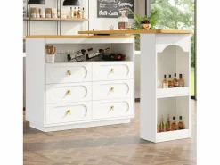 Merax Mueble Bar|Mueble bar extensible con rotación de 360° - Longitud ajustable - con 6 cajones - MDF -