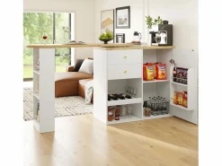 Mueble bar giratorio 360° - 204 x 39 x 104 cm - con 2 cajones + mueble con puertas - MDF -^Merax Online