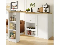Mueble bar giratorio 360° - 204 x 39 x 104 cm - con 2 cajones + mueble con puertas - MDF -^Merax Online