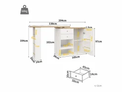 Mueble bar giratorio 360° - 204 x 39 x 104 cm - con 2 cajones + mueble con puertas - MDF -^Merax Online